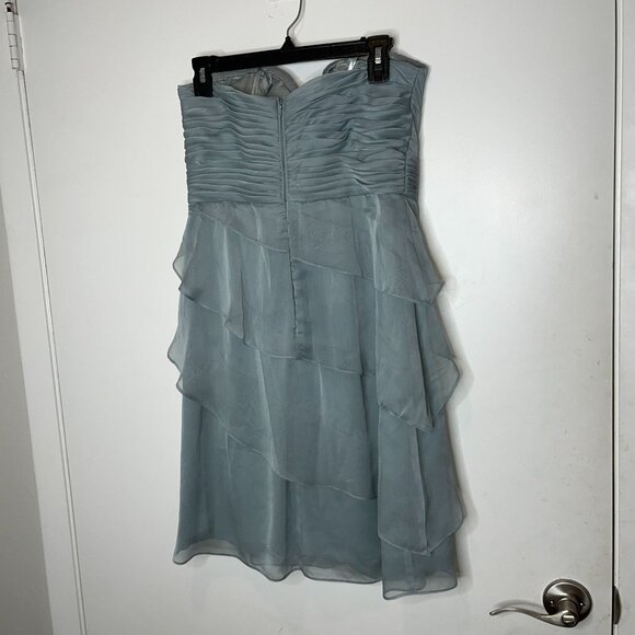 Adrianna Papell Strapless Blue Chiffon Ruffle  Dress Womes 14 - Picture 5 of 12